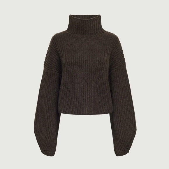 OAK + FORT Ribbed Mockneck Sweater in Chocolate Brown Size Extra Small - Picture 3 of 8